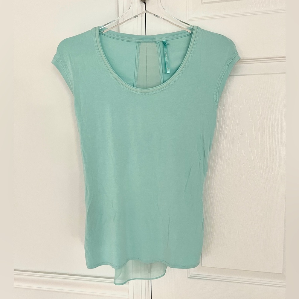 Karen Millen Tank Aqua top sheer chiffon back slim thin lightweight viscose UK 4